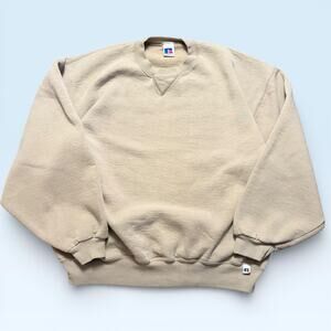Russell Athletic Sweatshirt Mens 2XL Beige Fleece Crewneck Pullover Blank Solid